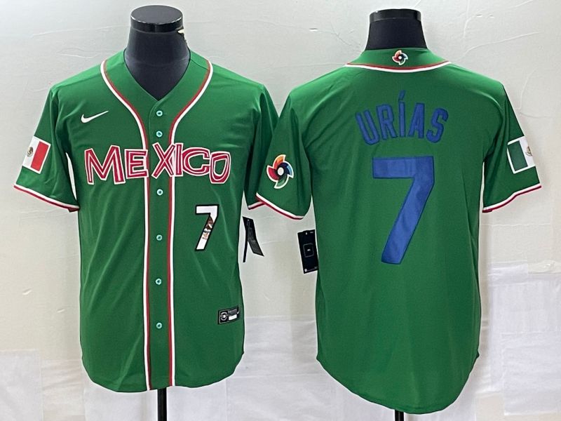 Men 2023 World Cub Mexico 7 Urias Green blue Nike MLB Jersey14
